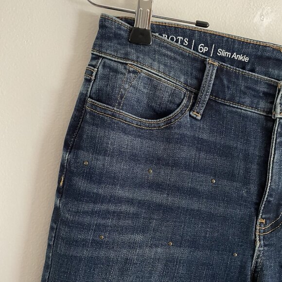 Talbots 6P Dark Wash Denim Stretch Mid Rise Studded Flawless Slim Ankle Jeans - Picture 6 of 10